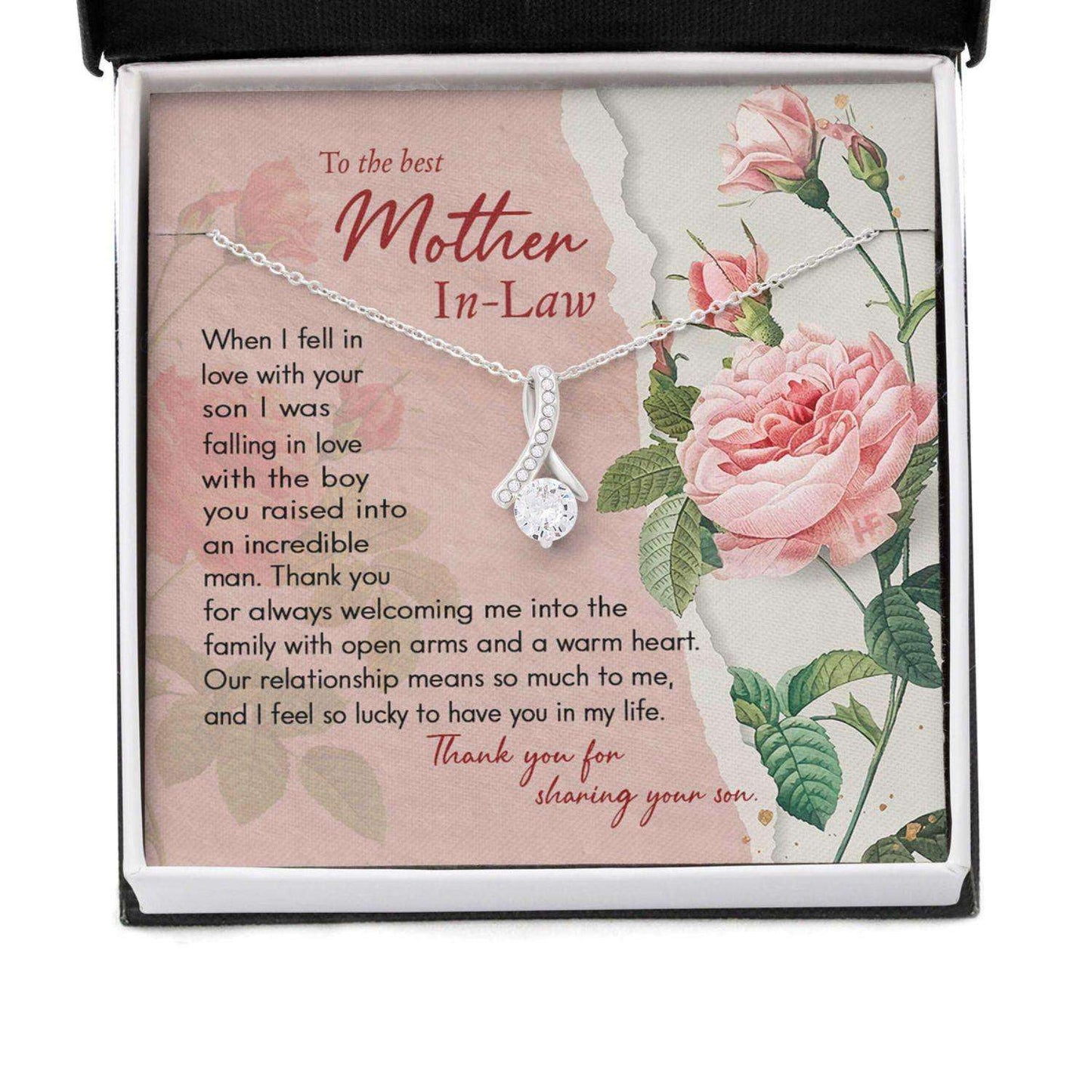 Mother In Law Necklace, Gift For Mother’S Day From Daughter, Message Card Beauty Necklace Gifts For Daughter Rakva