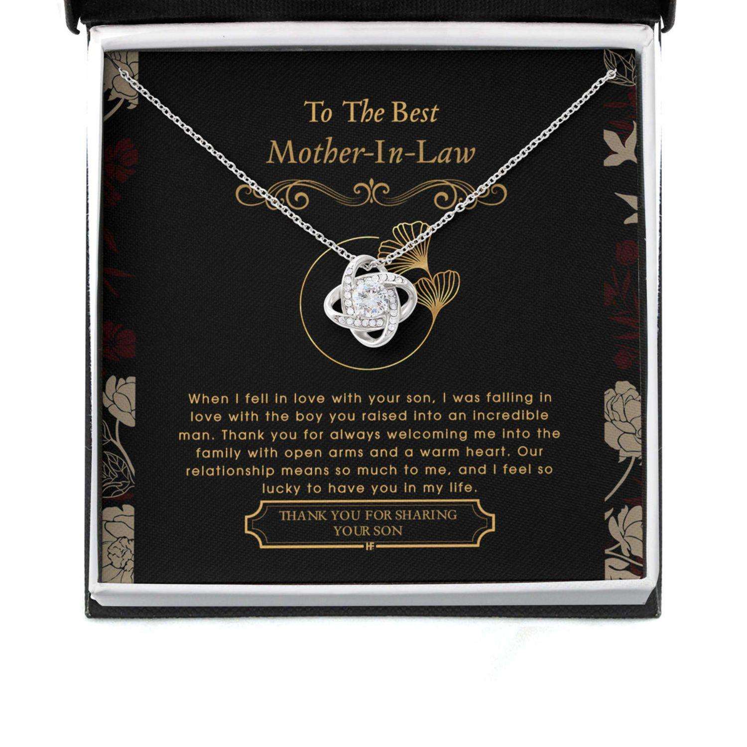 Mother In Law Necklace, Gift For Mother’S Day From Daughter V1, Message Card Love Knot Necklace Gifts For Daughter Rakva