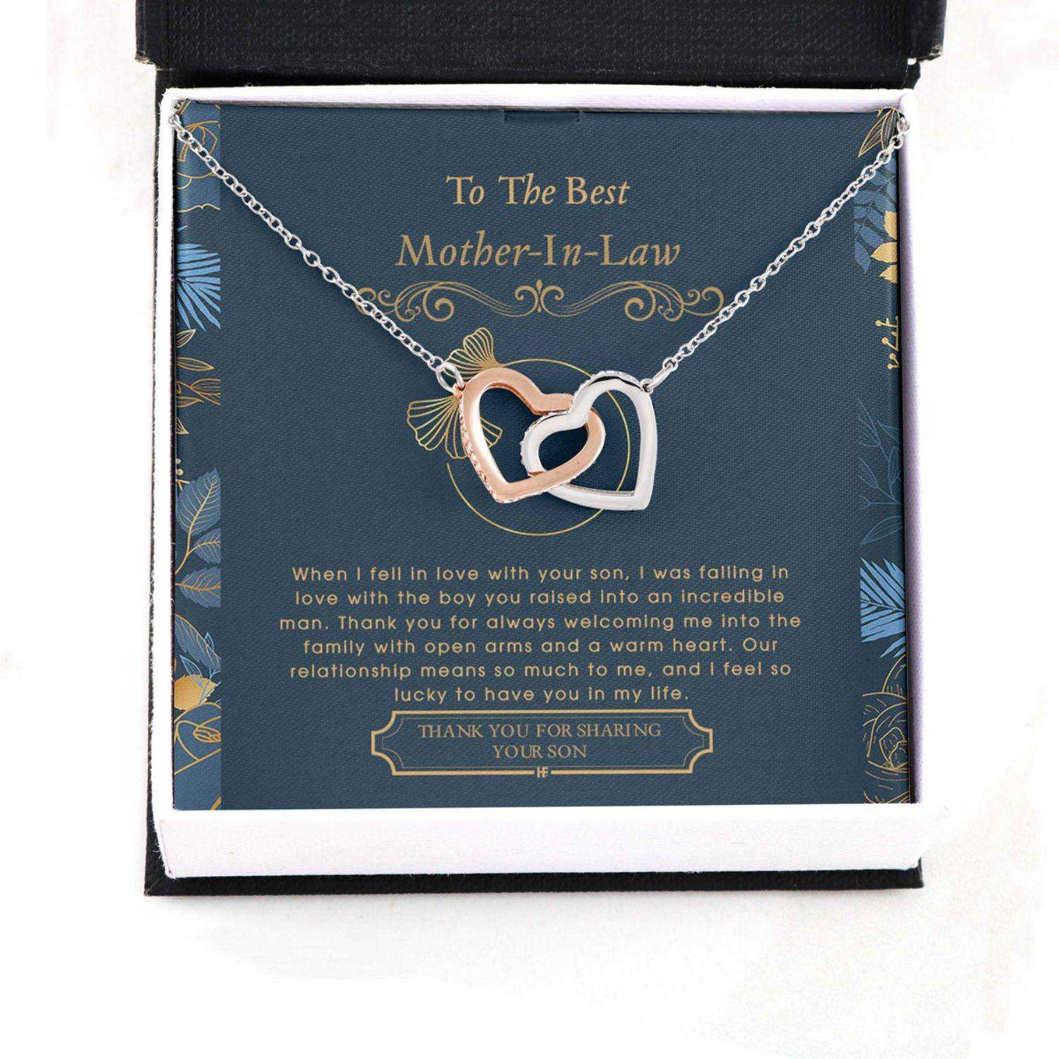 Mother In Law Necklace, Gift For Mother’S Day From Daughter V2, Message Card Hearts Necklace Gifts For Daughter Rakva