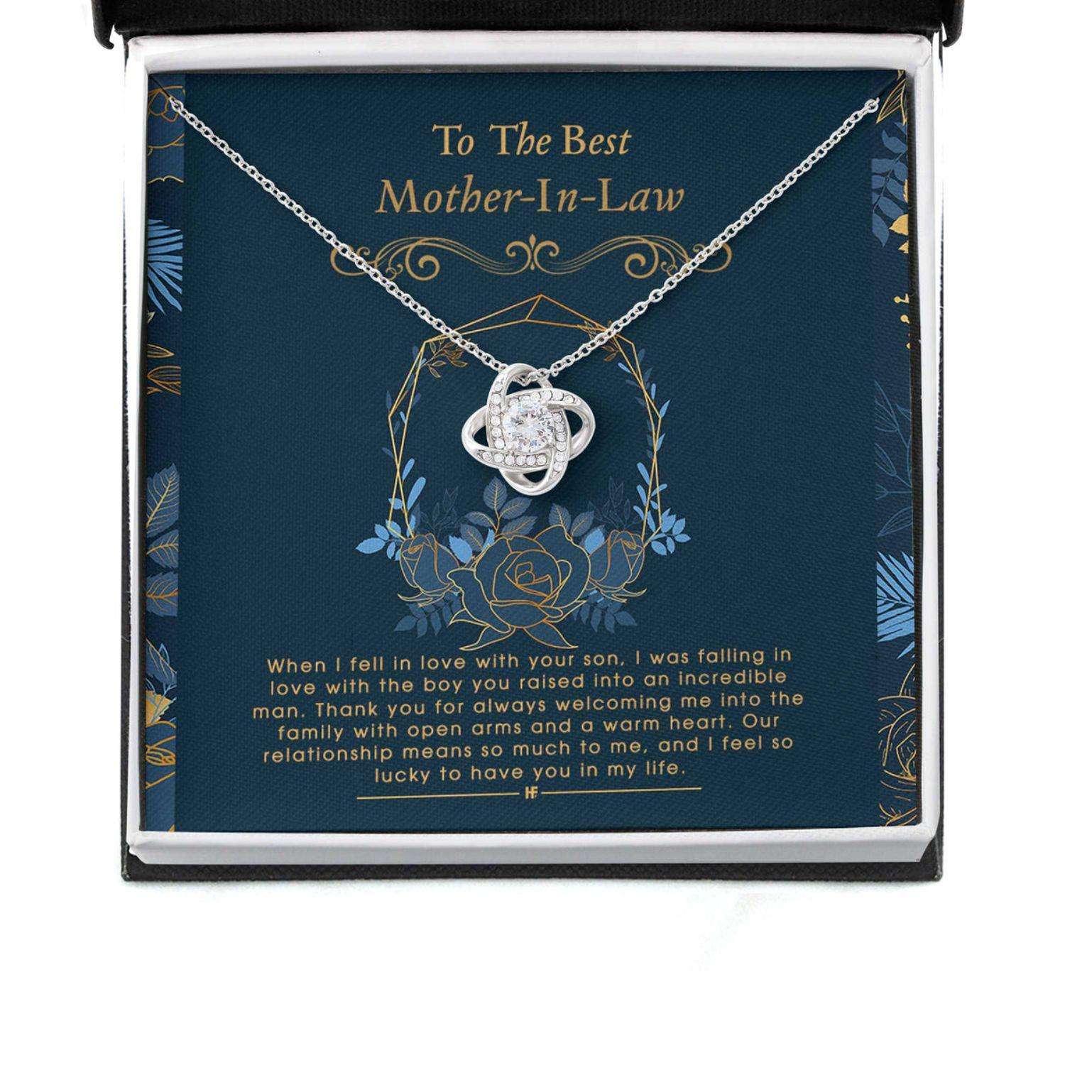 Mother In Law Necklace, Gift For Mother’S Day From Daughter V3, Message Card Love Knot Necklace Gifts For Daughter Rakva