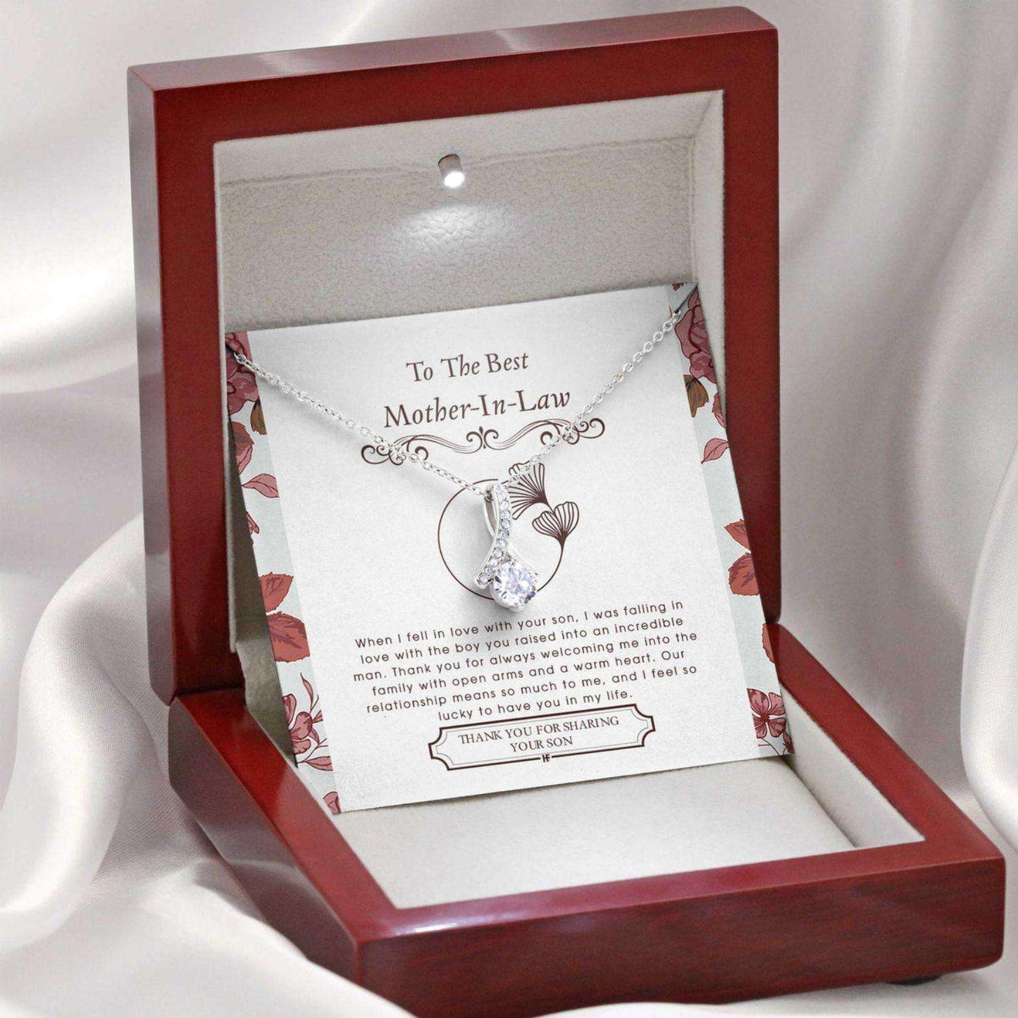 Mother In Law Necklace, Gift For Mother’S Day From Daughter V5, Message Card Beauty Necklace Gifts For Daughter Rakva