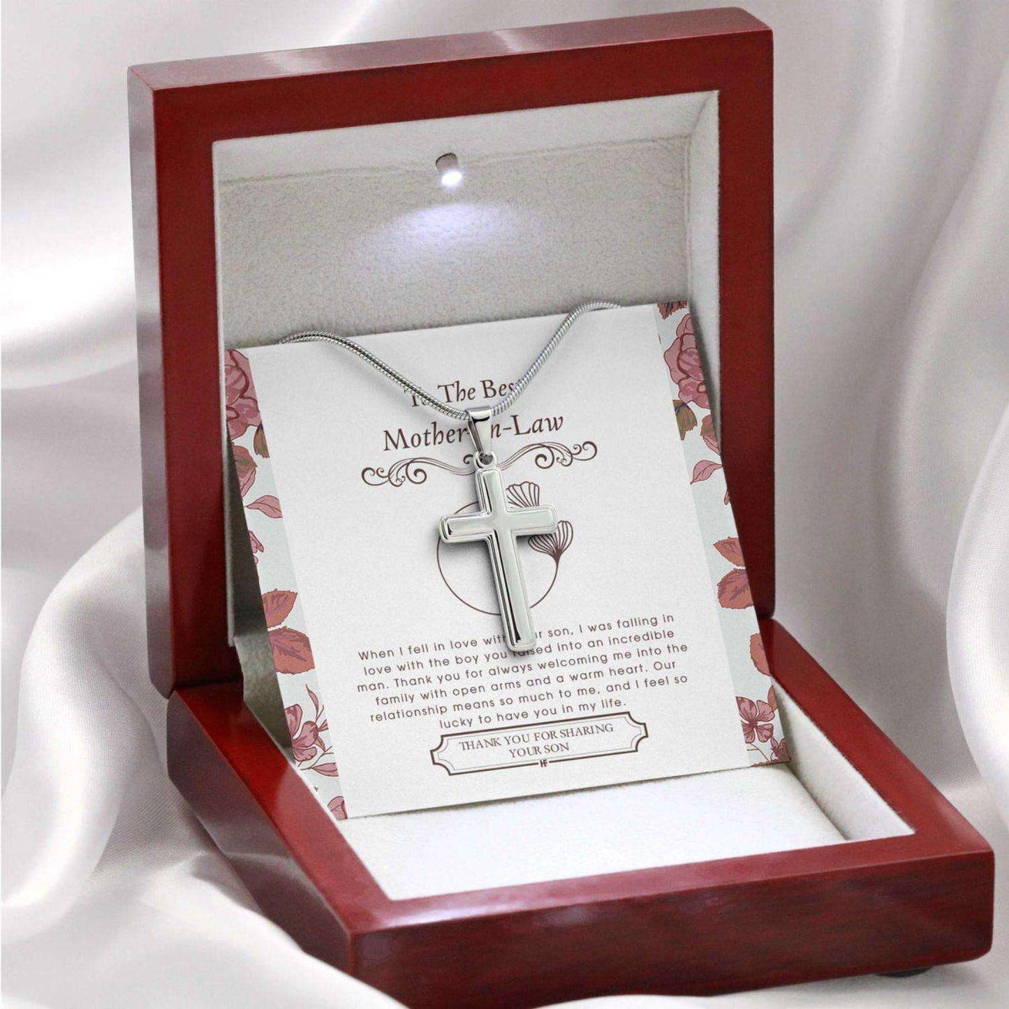 Mother In Law Necklace, Gift For Mother’S Day From Daughter V5, Message Card Cross Necklace Gifts For Daughter Rakva