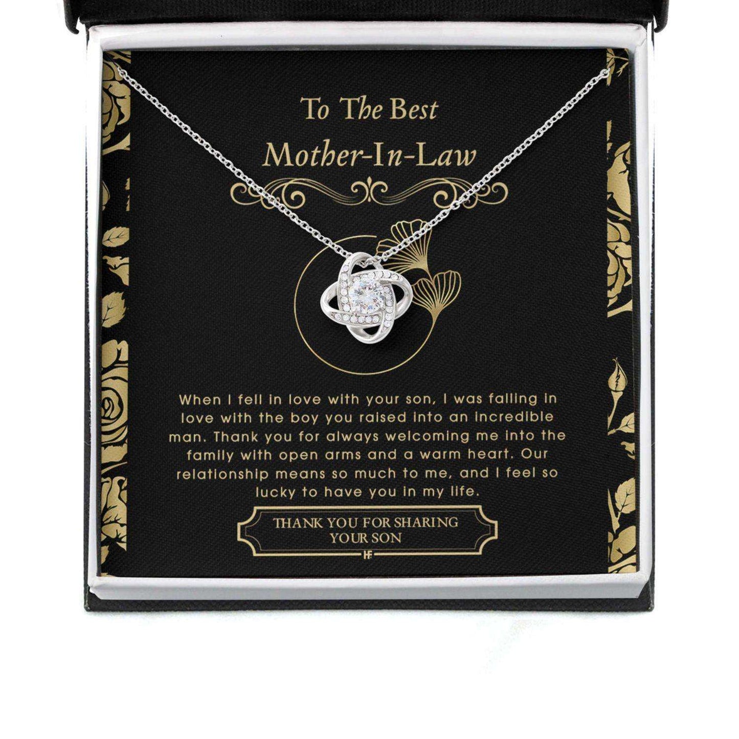 Mother In Law Necklace, Gift For Mother’S Day From Daughter V6, Message Card Love Knot Necklace Gifts For Daughter Rakva