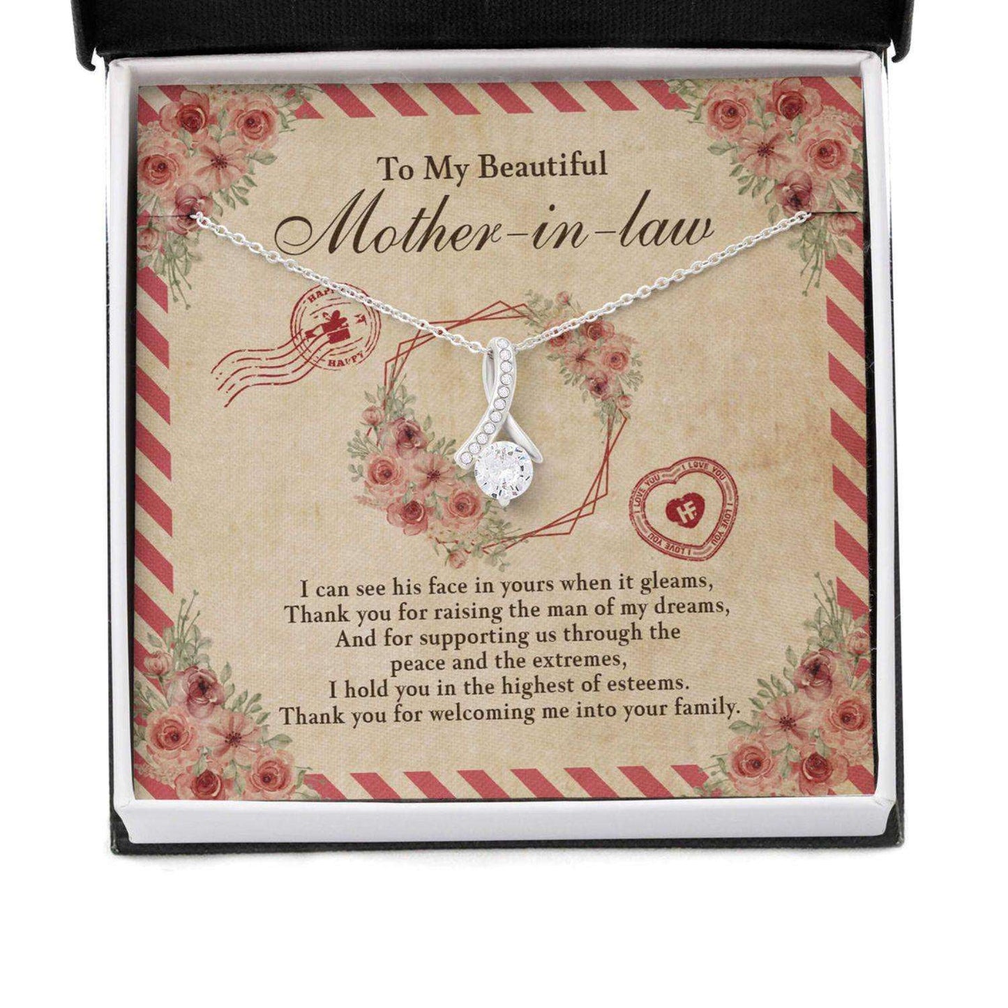 Mother In Law Necklace, Gift For Mother’S Day My Beautiful Mother In Law, Letter Message Card Beauty Necklace Gifts for Mother (Mom) Rakva