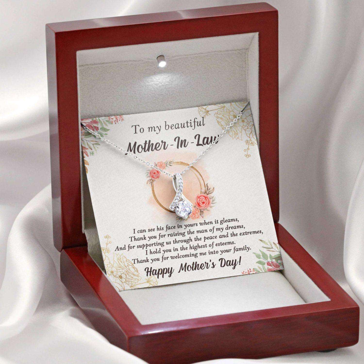 Mother In Law Necklace, Gift For Mother’S Day My Beautiful Mother In Law, Message Card Beauty Necklace Gifts for Mother (Mom) Rakva