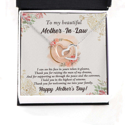 Mother In Law Necklace, Gift For Mother’S Day My Beautiful Mother In Law, Message Card Hearts Necklace Gifts for Mother (Mom) Rakva