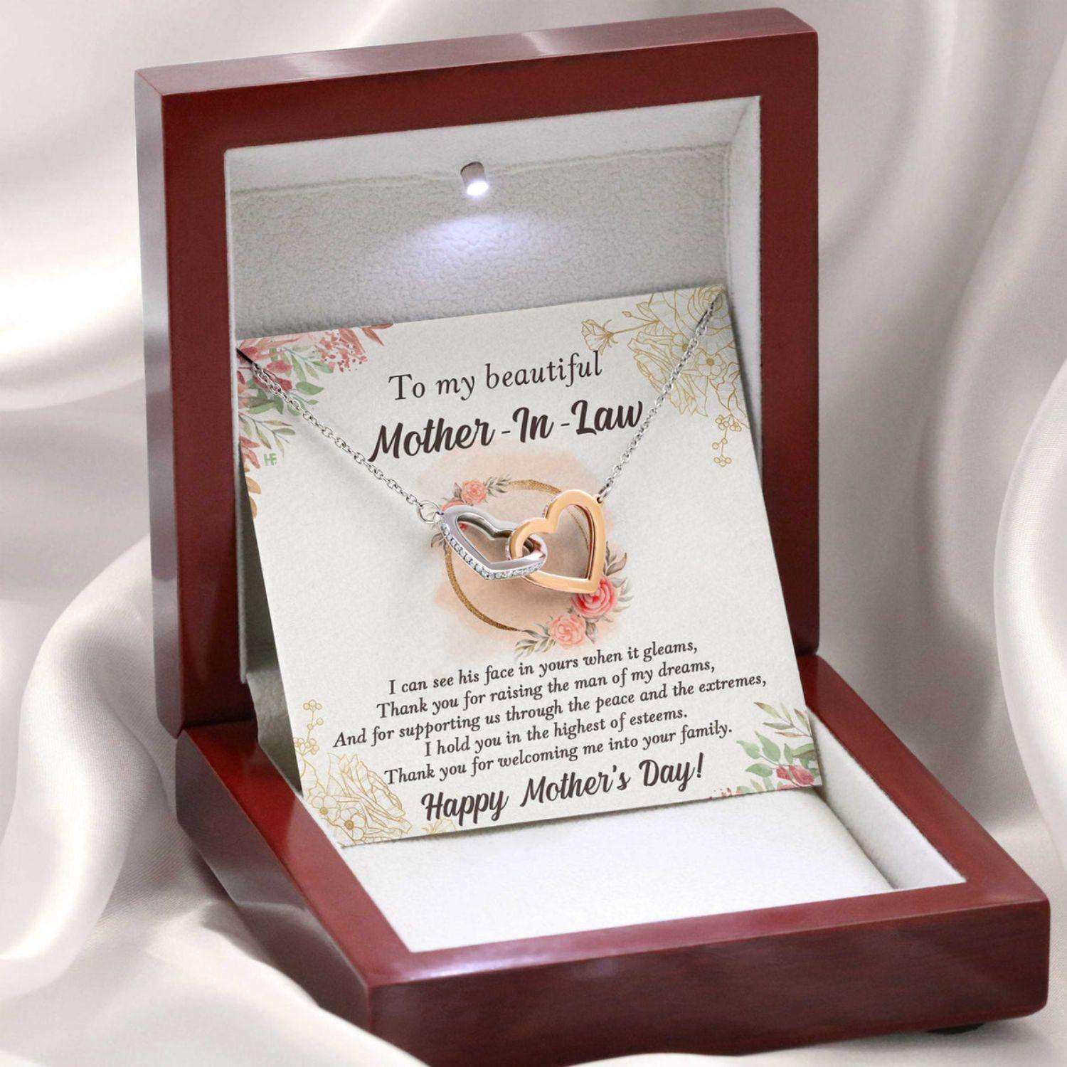 Mother In Law Necklace, Gift For Mother’S Day My Beautiful Mother In Law, Message Card Hearts Necklace Gifts for Mother (Mom) Rakva