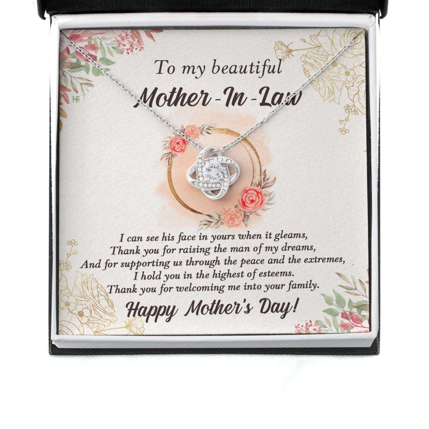 Mother In Law Necklace, Gift For Mother’S Day My Beautiful Mother In Law, Message Card Love Knot Necklace Gifts for Mother (Mom) Rakva