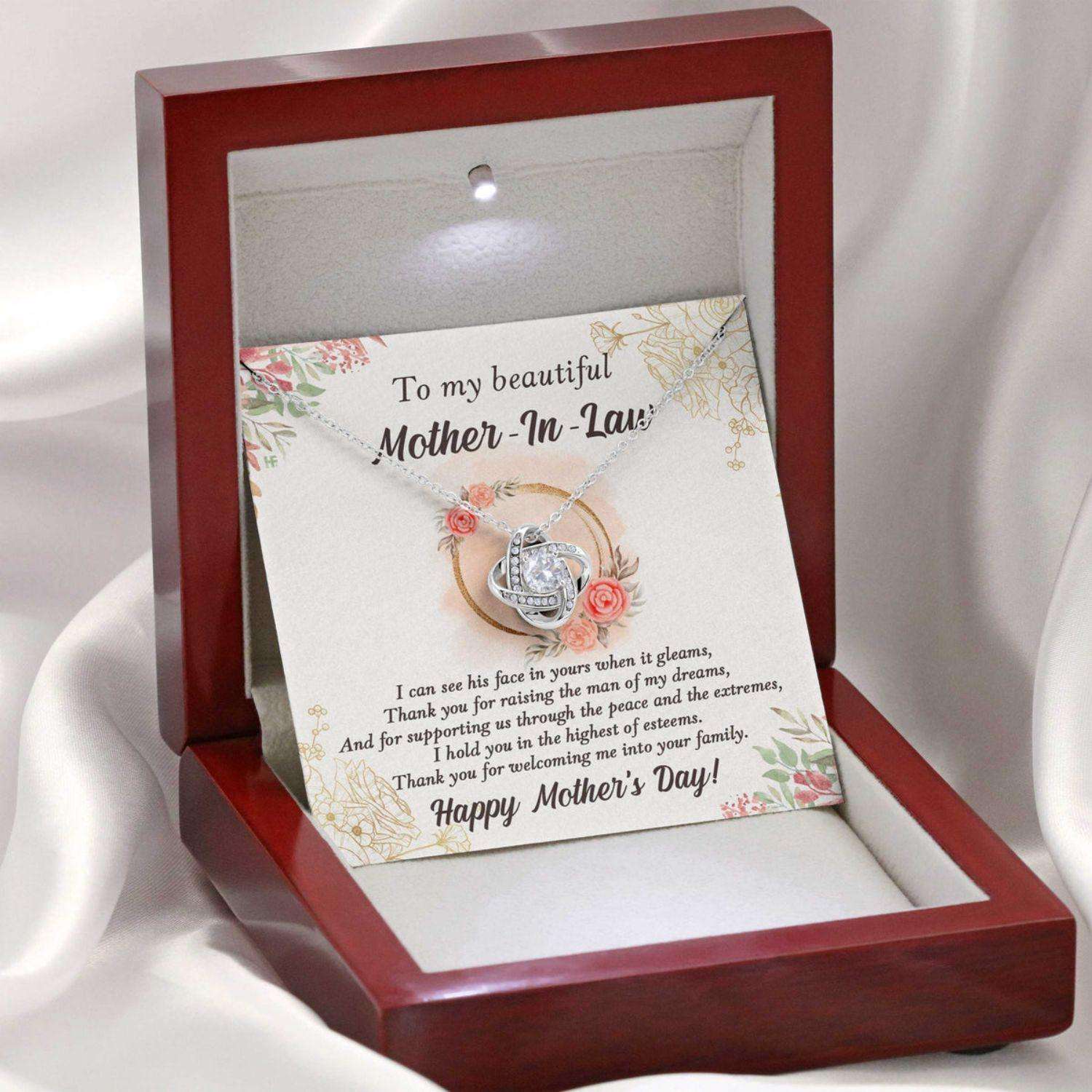 Mother In Law Necklace, Gift For Mother’S Day My Beautiful Mother In Law, Message Card Love Knot Necklace Gifts for Mother (Mom) Rakva