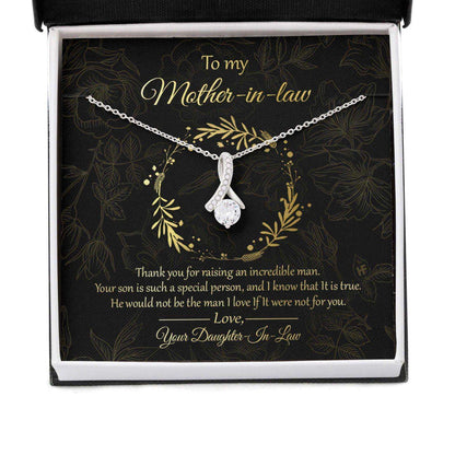 Mother In Law Necklace, Gift For Mother’S Day Thank You For Your Son, Message Card Beauty Necklace Gifts for Mother (Mom) Rakva