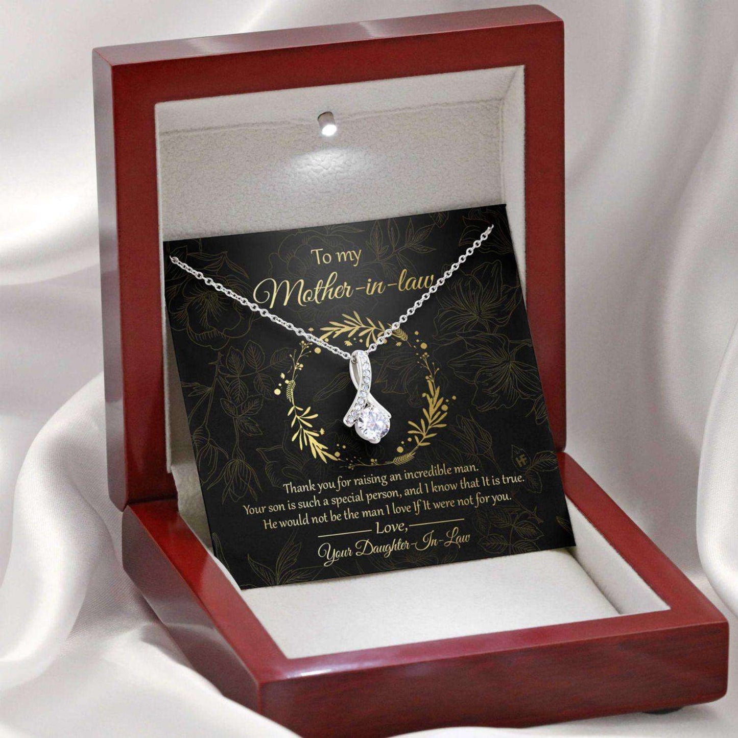 Mother In Law Necklace, Gift For Mother’S Day Thank You For Your Son, Message Card Beauty Necklace Gifts for Mother (Mom) Rakva