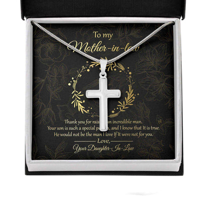 Mother In Law Necklace, Gift For Mother’S Day Thank You For Your Son, Message Card Cross Necklace Gifts for Mother (Mom) Rakva