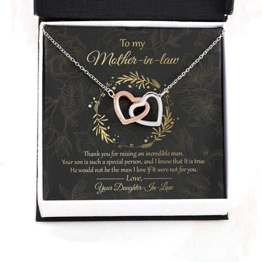 Mother In Law Necklace, Gift For Mother’S Day Thank You For Your Son, Message Card Hearts Necklace Gifts for Mother (Mom) Rakva