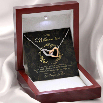 Mother In Law Necklace, Gift For Mother’S Day Thank You For Your Son, Message Card Hearts Necklace Gifts for Mother (Mom) Rakva