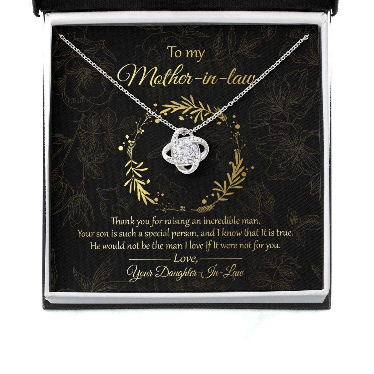 Mother In Law Necklace, Gift For Mother’S Day Thank You For Your Son, Message Card Love Knot Necklace Gifts for Mother (Mom) Rakva