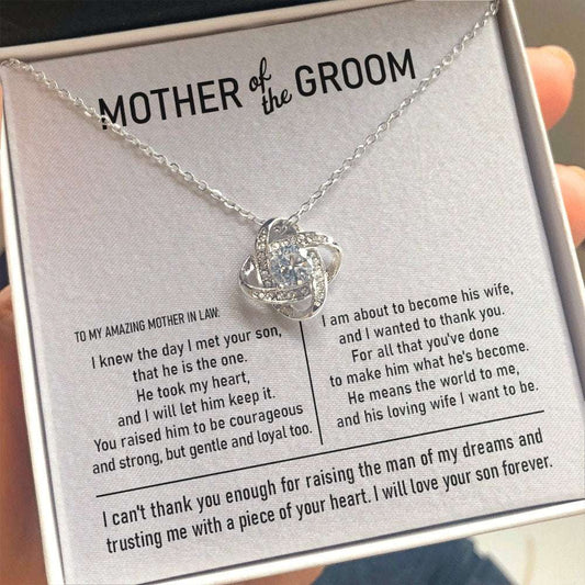 Mother-In-Law Necklace, Mother Of The Groom Gift Love Knot Necklace Wedding Gift Bridal Party Rehearsal Dinner Gifts for Mother (Mom) Rakva