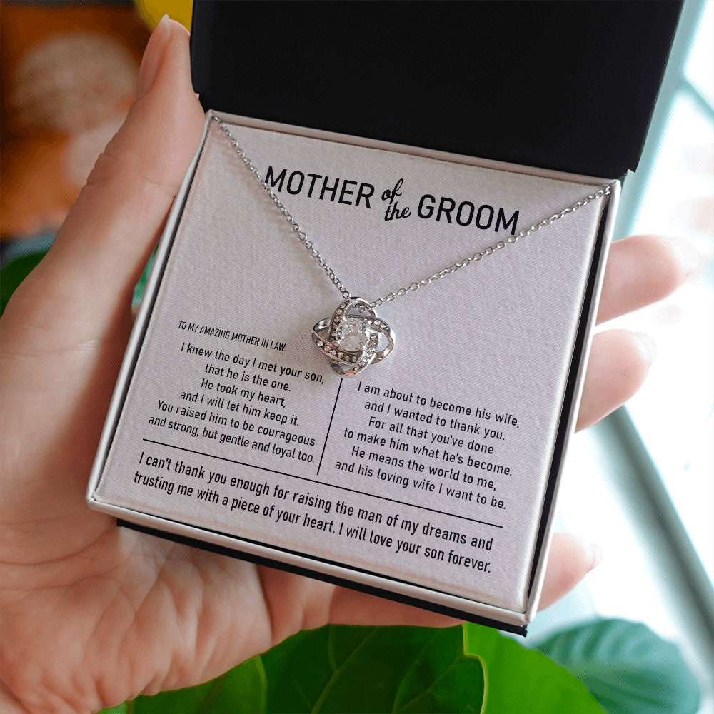 Mother-In-Law Necklace, Mother Of The Groom Gift Love Knot Necklace Wedding Gift Bridal Party Rehearsal Dinner Gifts for Mother (Mom) Rakva