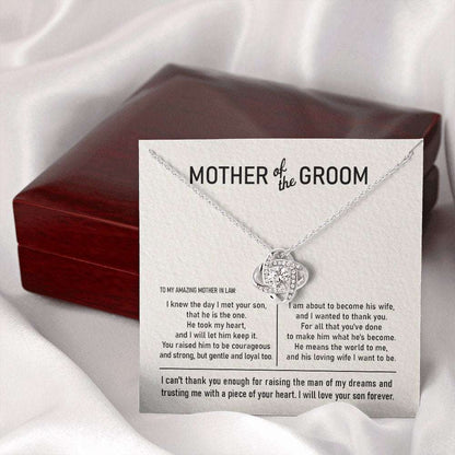 Mother-In-Law Necklace, Mother Of The Groom Gift Love Knot Necklace Wedding Gift Bridal Party Rehearsal Dinner Gifts for Mother (Mom) Rakva