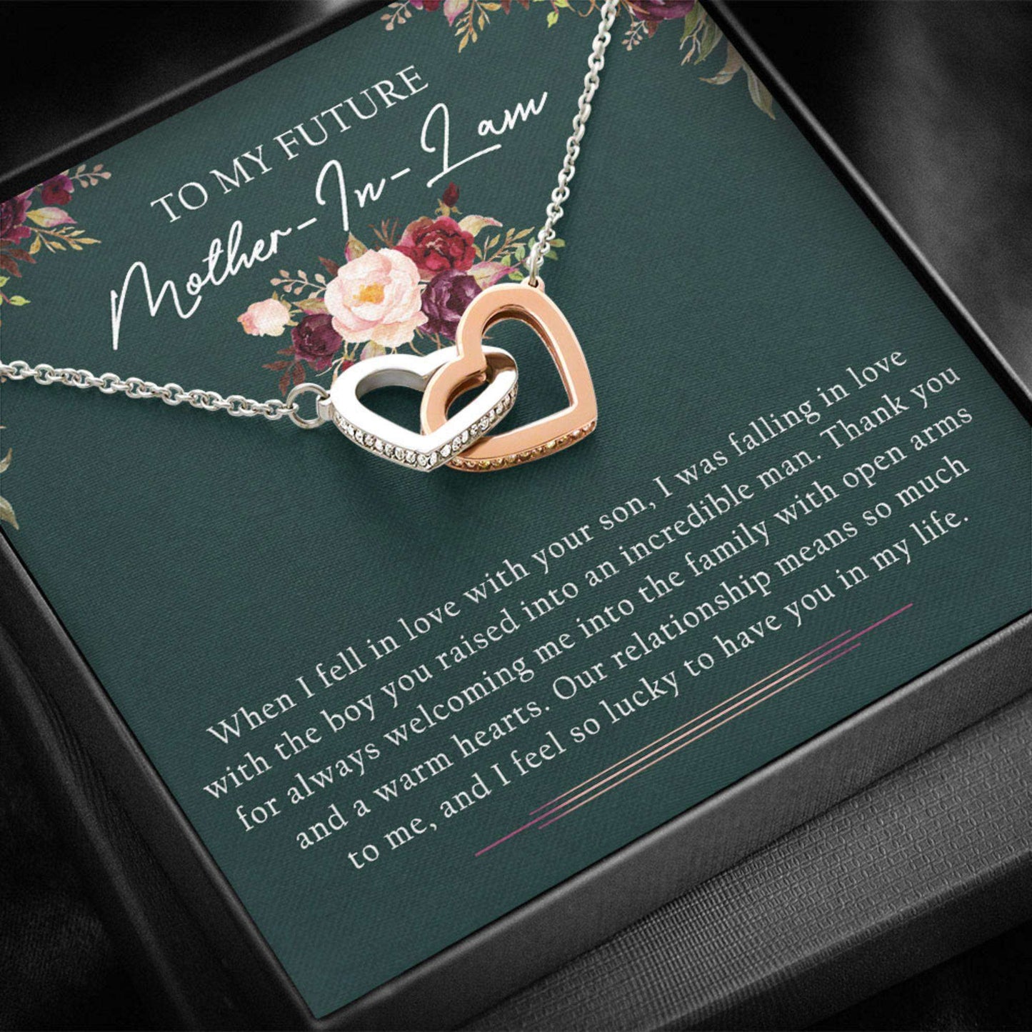 Mother-In-Law Necklace, My Future Mother-In-Law Necklace “ Mothers Day Interlocking Heart Necklace Gifts for Mother (Mom) Rakva