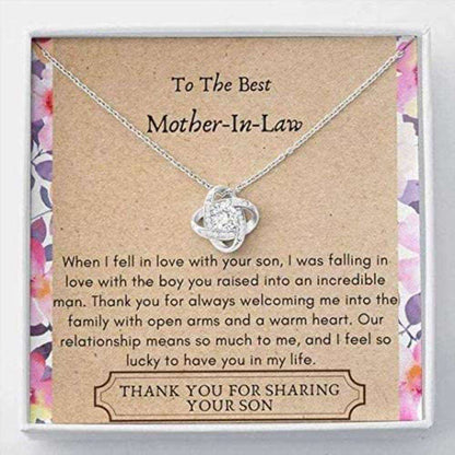 Mother-In-Law Necklace, To My Best Mother In Law Love Knot Necklace Gift “ Thank You For Sharing Your Son Gifts for Mother (Mom) Rakva