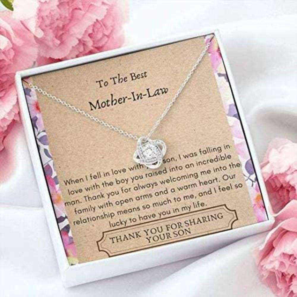 Mother-In-Law Necklace, To My Best Mother In Law Love Knot Necklace Gift “ Thank You For Sharing Your Son Gifts for Mother (Mom) Rakva