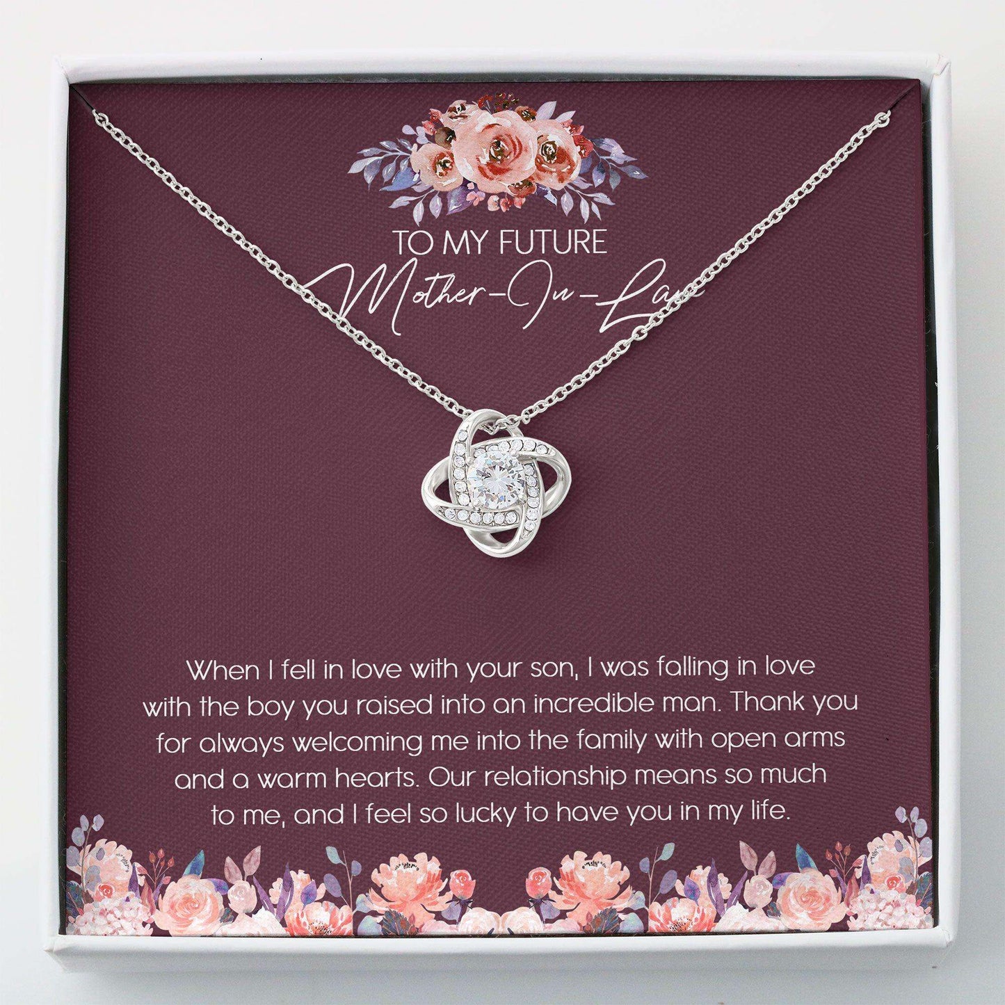 Mother-In-Law Necklace, To My Fututure Mother-In-Law “ Mothers Day Necklace Gift “ Love Knot Gifts for Mother (Mom) Rakva