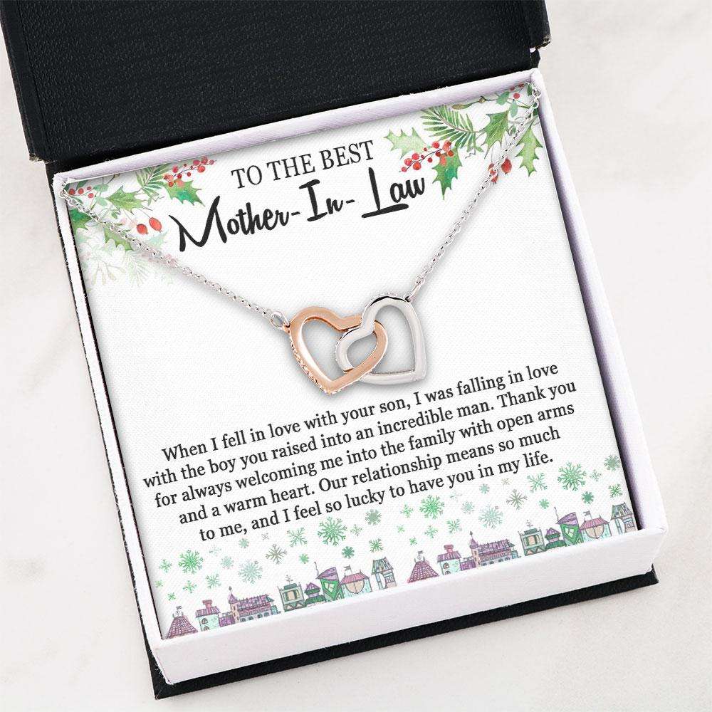 Mother-In-Law Necklace, To My Mother-In-Law Card “ Interlocking Hearts Necklace Gifts for Mother (Mom) Rakva