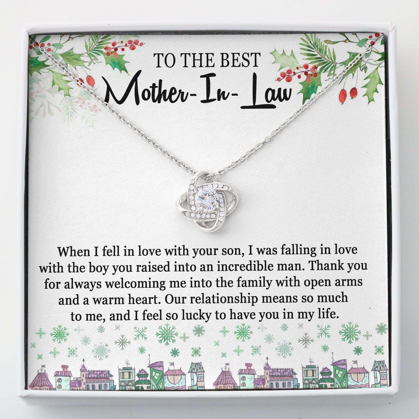 Mother-In-Law Necklace, To My Mother-In-Law Card “ Love Knots Necklace Gifts for Mother (Mom) Rakva