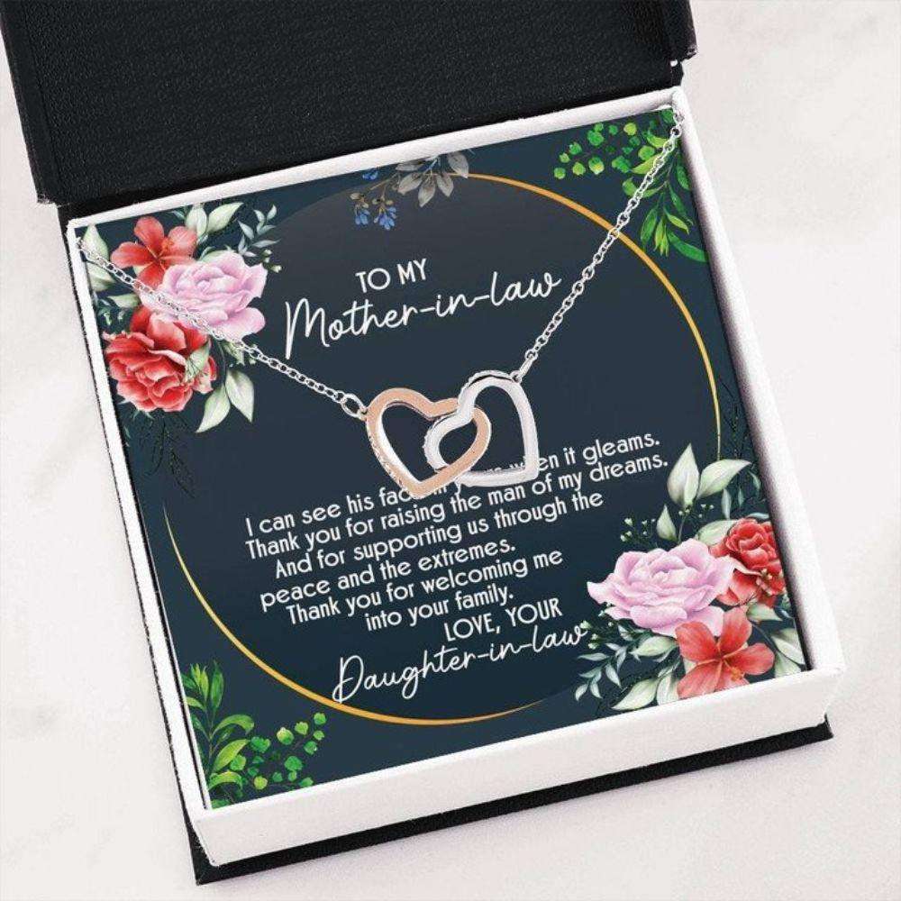 Mother-In-Law Necklace, To My Mother In Law, Thanks For Supporting Us, Interlocking Hearts Necklace Gift For Mom Gifts for Mother (Mom) Rakva