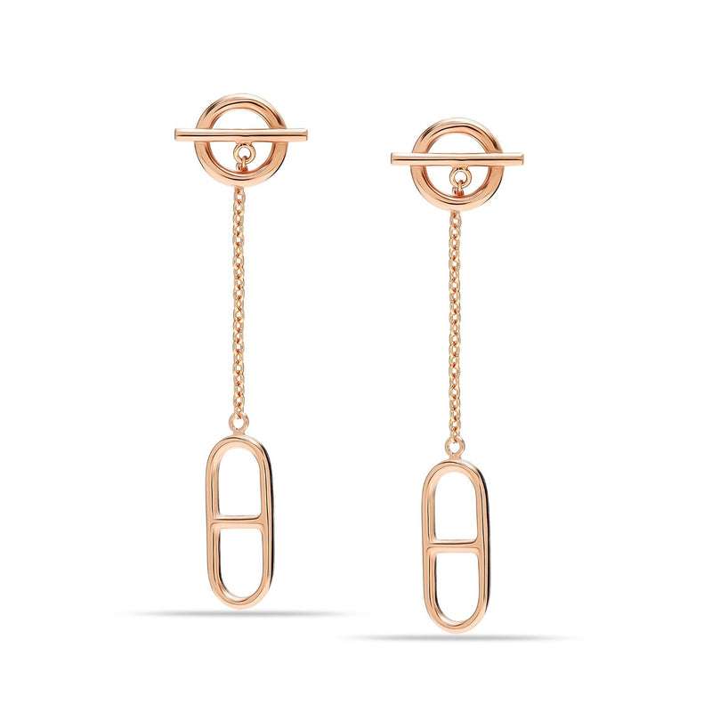 Nautical Elegance: 925 Sterling Silver 18K Gold-Plated Ancre Enchainee Drop Dangle Stud Earrings - Stylish Accents for Women and Girls For Self Rakva