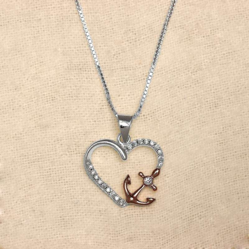 Nautical Elegance: 925 Sterling Silver Designer CZ Anchor Heart Shape Pendant Necklace with Chain for Women and Girls For Self Rakva