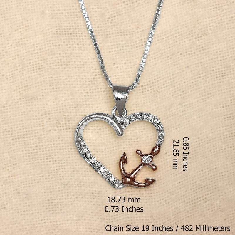 Nautical Elegance: 925 Sterling Silver Designer CZ Anchor Heart Shape Pendant Necklace with Chain for Women and Girls For Self Rakva