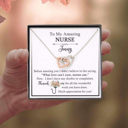 Nurse Necklace, Thank You Gift For Nurse, Interlocking Heart Necklace For Nurse, To My Amazing Nurse Christmas Necklace Rakva