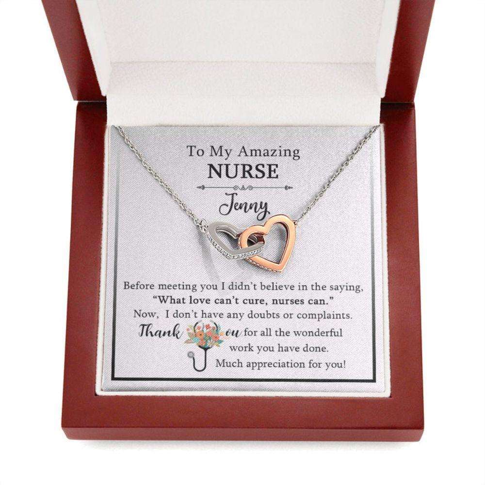 Nurse Necklace, Thank You Gift For Nurse, Interlocking Heart Necklace For Nurse, To My Amazing Nurse Christmas Necklace Rakva