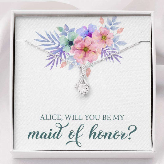 Personalized Maid Of Honor Proposal Gift Necklace, Will You Be My Maid Of Honor, Custom Name Necklace Gifts For Friend Rakva