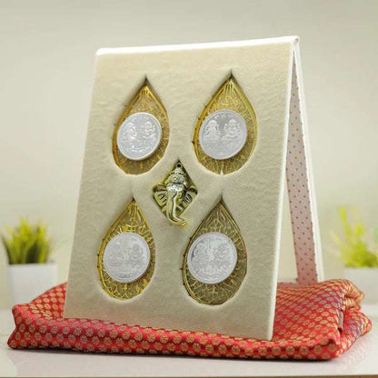 Rakva 999.9 Purity Ganesh Lakshmi ji Silver Coins With Gift Wrap For Diwali ( Pack Of 4 ) 20 gram silver coin Rakva