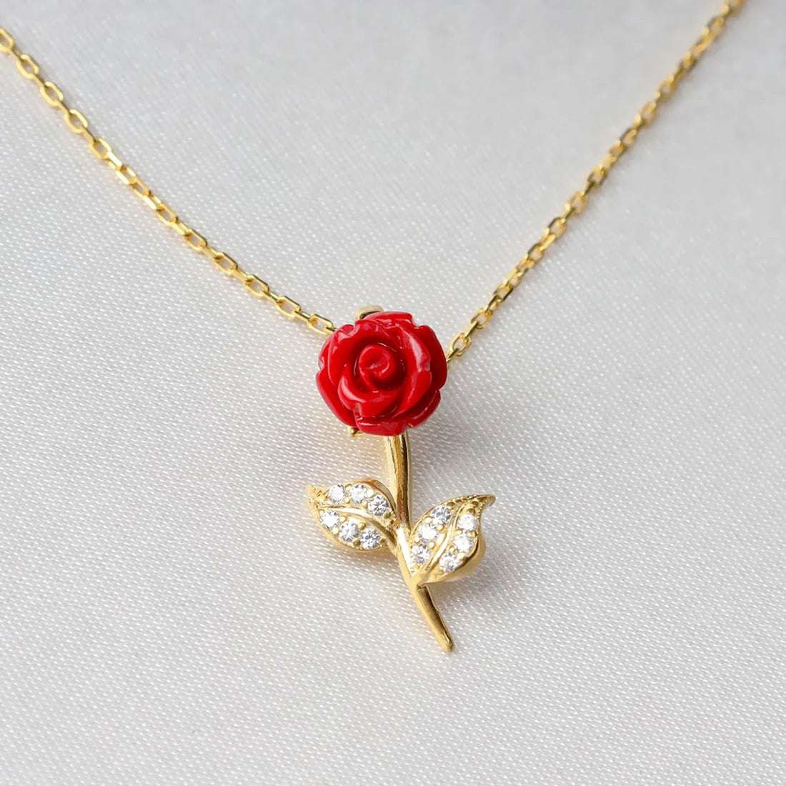 Red Rose Pure Silver Pendant Necklace For Self Rakva