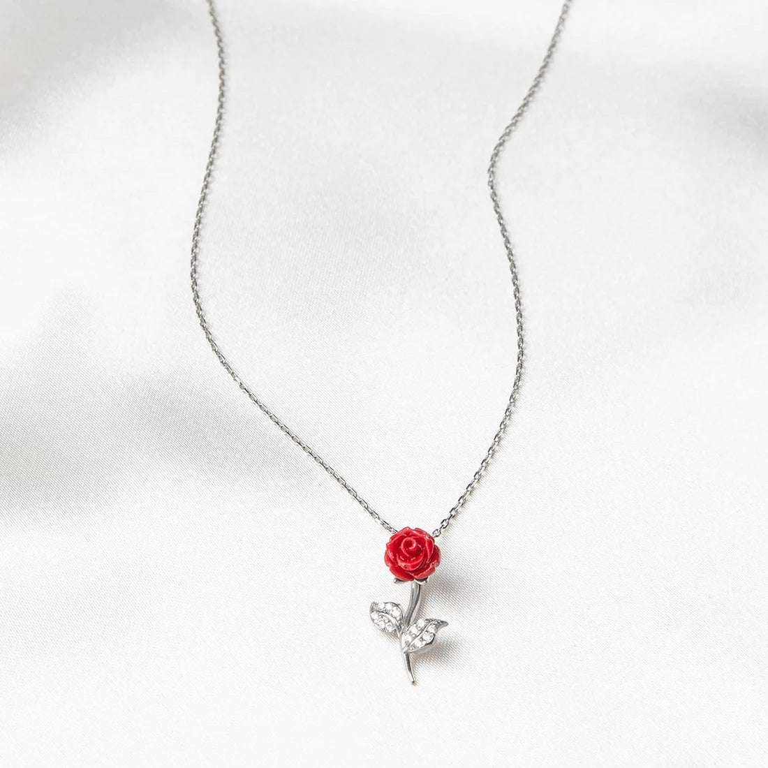 Red Rose Pure Silver Pendant Necklace For Self Rakva