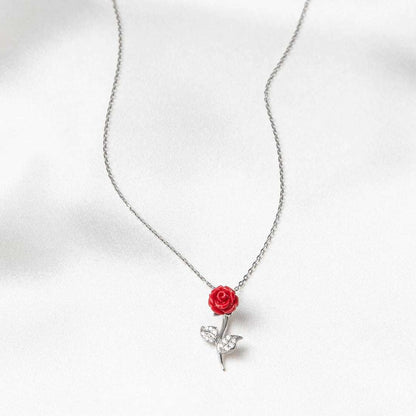 Red Rose Pure Silver Pendant Necklace For Self Rakva