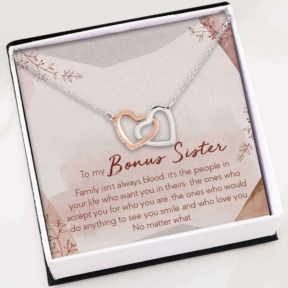 Sister Necklace “ Bonus Sister Gift “ Interlocking Hearts Necklace With Gift Box For Birthday Christmas Gifts For Friend Rakva