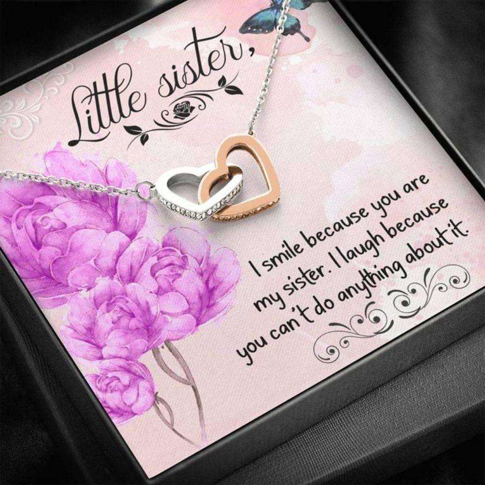 Sister Necklace “ Gift To Sister “ I Smile Because You Are My Little Sister Heart Necklace Gifts for Sister Rakva