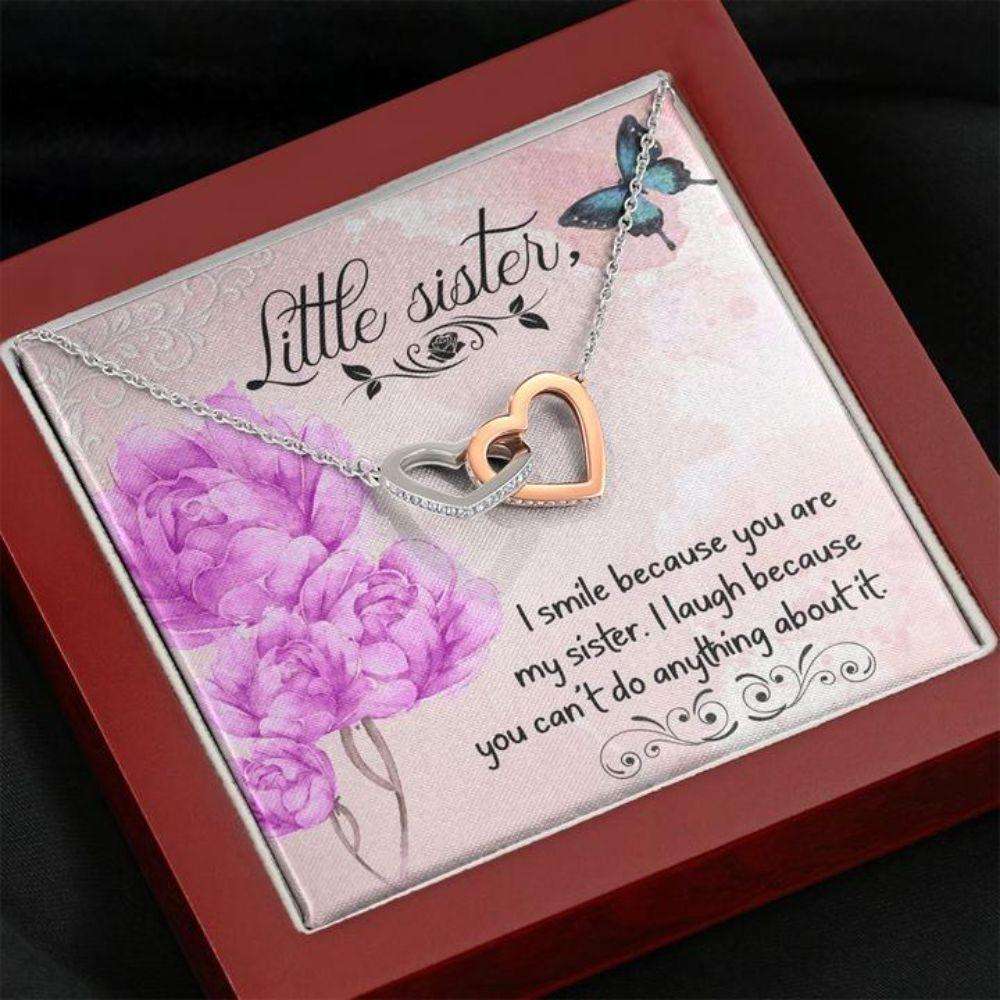 Sister Necklace “ Gift To Sister “ I Smile Because You Are My Little Sister Heart Necklace Gifts for Sister Rakva