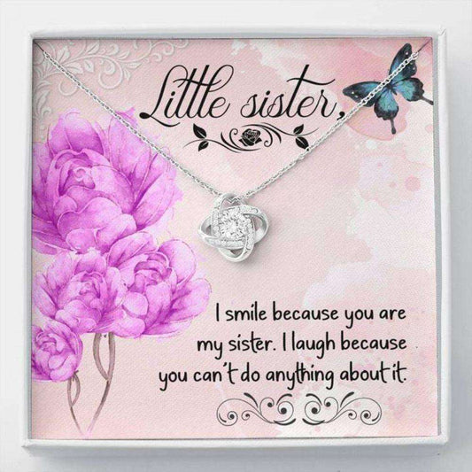 Sister Necklace “ Gift To Sister “ I Smile Because You Are My Little Sister Love Knot Necklace Gifts for Sister Rakva