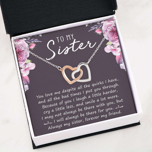 Sister Necklace Gifts “ To My Sister “ Interlocking Hearts Necklace Gifts for Sister Rakva