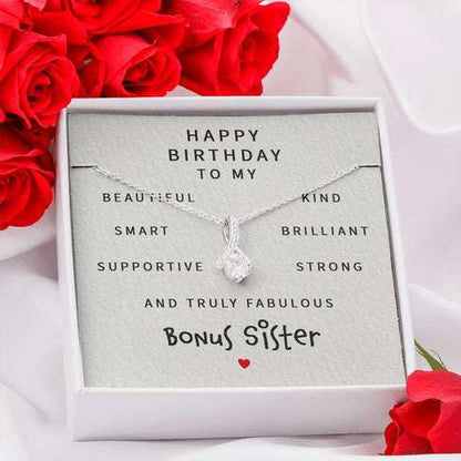 Sister Necklace, Happy Birthday Fabulous Bonus Sister “ Alluring Beauty Necklace Gifts For Friend Rakva