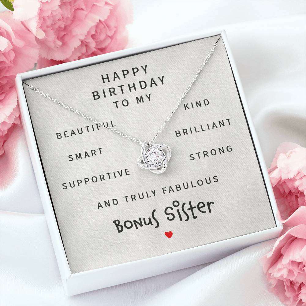 Sister Necklace, Happy Birthday Fabulous Bonus Sister “ Love Knot Necklace Gifts for Sister Rakva