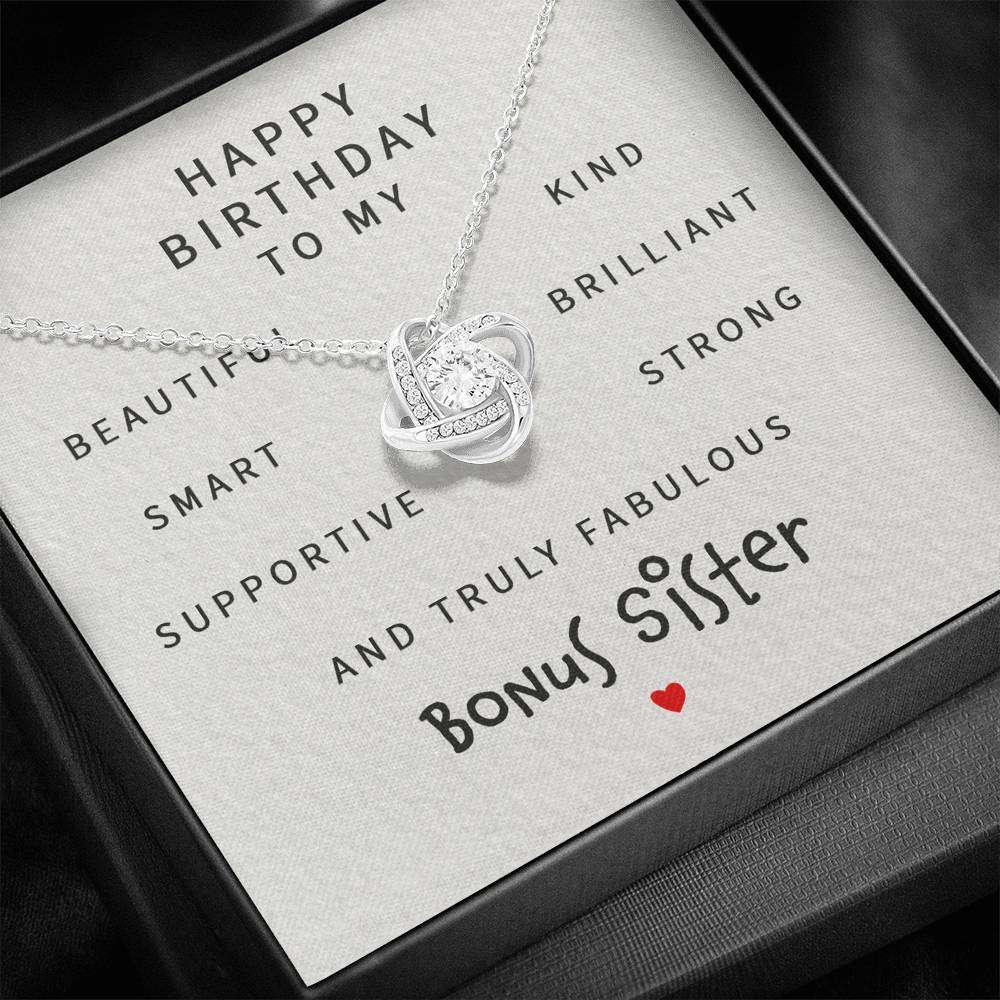 Sister Necklace, Happy Birthday Fabulous Bonus Sister “ Love Knot Necklace Gifts for Sister Rakva