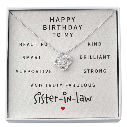 Sister Necklace, Happy Birthday Fabulous Sister-In-Law “ Love Knot Necklace Gifts for Sister Rakva