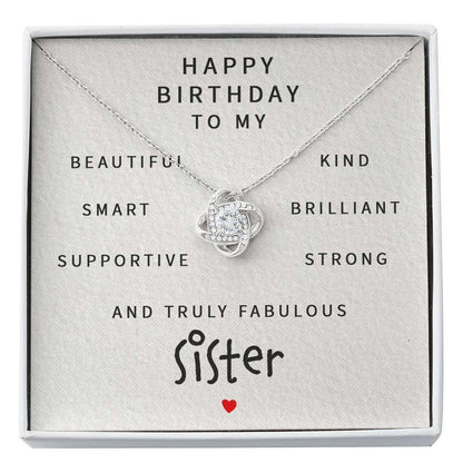 Sister Necklace, Happy Birthday To My Fabulous Sister “ Love Knot Necklace Gifts for Sister Rakva