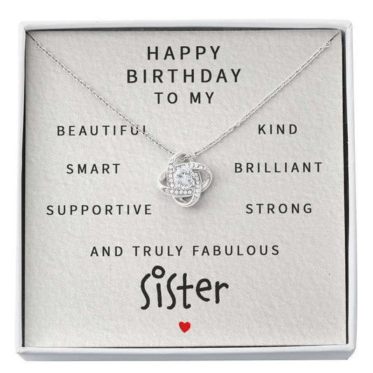 Sister Necklace, Happy Birthday To My Fabulous Sister “ Love Knot Necklace Gifts for Sister Rakva